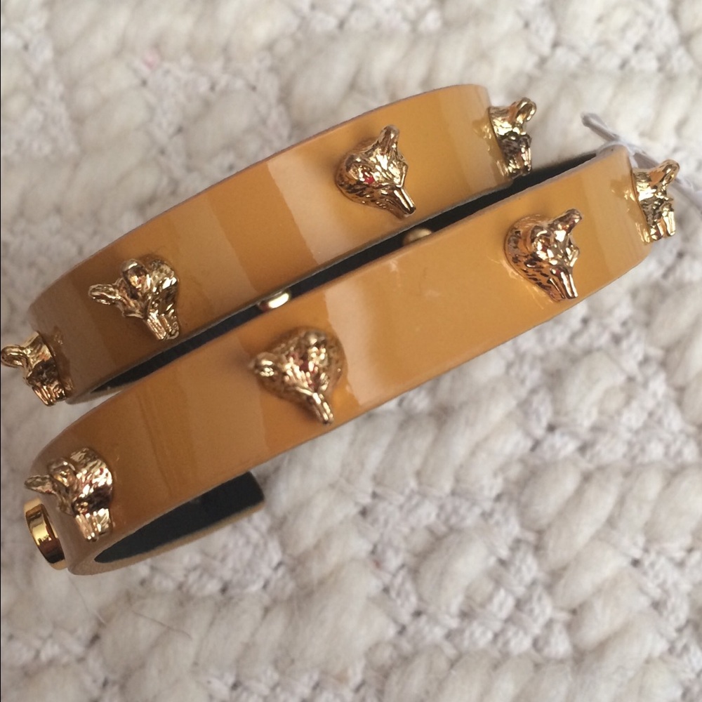 Tory Burch Mustard Yellow Resin Double Bangle with Gold Studs